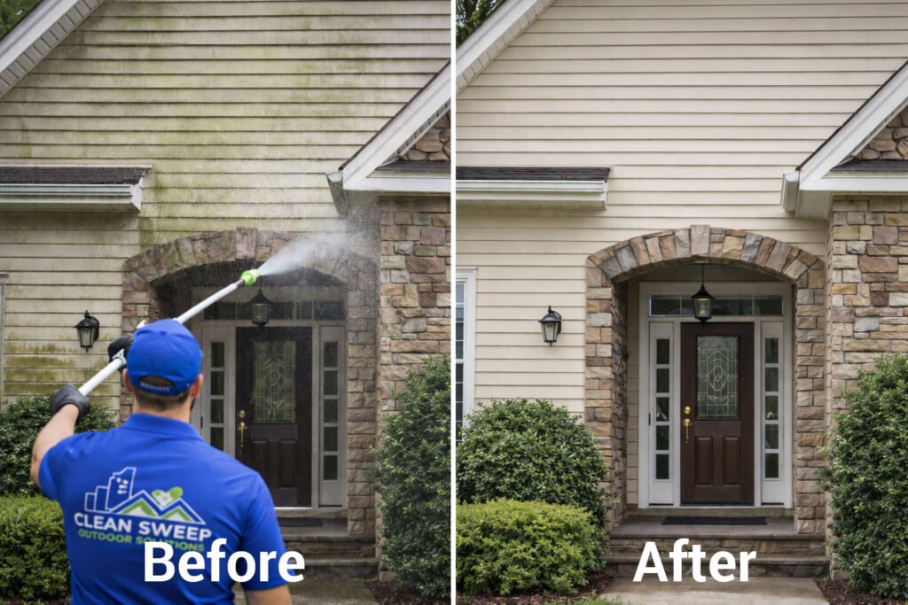 Before and After Soft Washing Photo in Shreveport, LA.