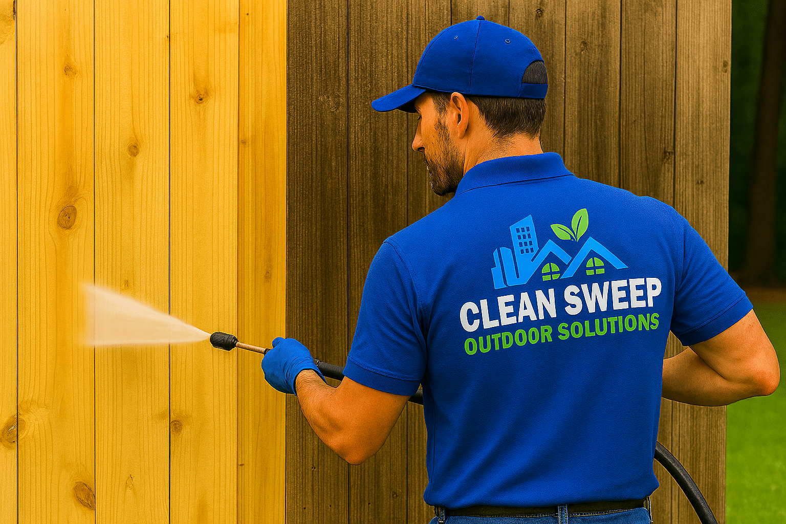 soft washing a fence in Shreveport, LA by Clean Sweep Outdoor Solutions
